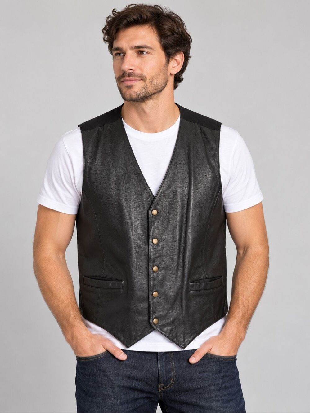 Wilsons Leather Men’s XL Black Genuine Leather Biker Motorcycle Vest